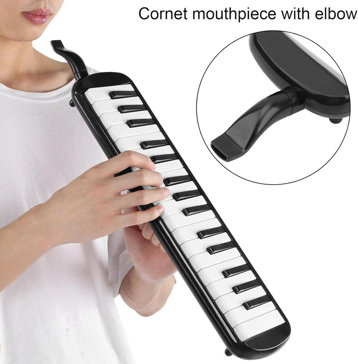 32 Tasten Melodica Air Piano Keyboard Musikinstrument mit Tragetasche und Kurzem Mundstück (Schwarz)