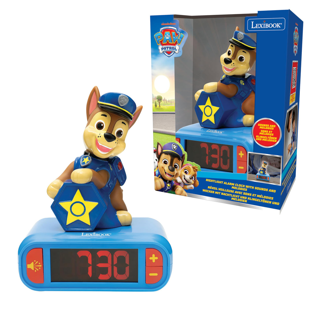 Lexibook, PAW Patrol, Wecker mit Nachtlicht, Sounds und Melodien, beleuchtetes LCD-Display, Leuchten