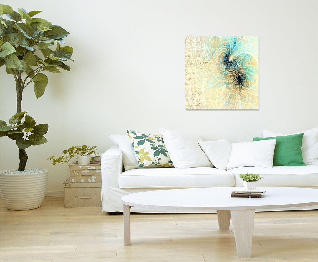 Paul Sinus Art Kunstdruck beige türkis Creme Abstrakt417_60x60cm Leinwandbild - Leise Fantasie ferti