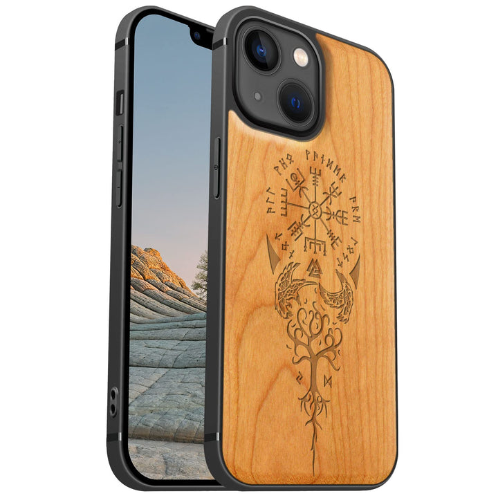 Carveit Magnetisch Hülle für iPhone 13 mini [Elegante Kirschholz] [Weich TPU Stossstange] Stossfeste