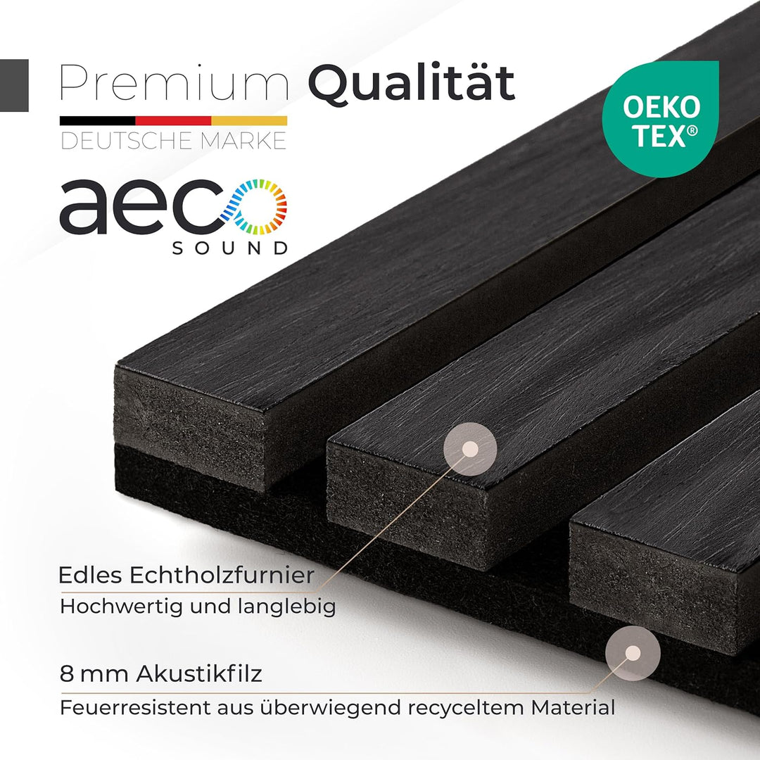 Aeco Sound® - Akustikpaneele aus Holz, 2 Stück x 120x60cm - Wandpaneele aus Akustik-Filz (Schwarz) &