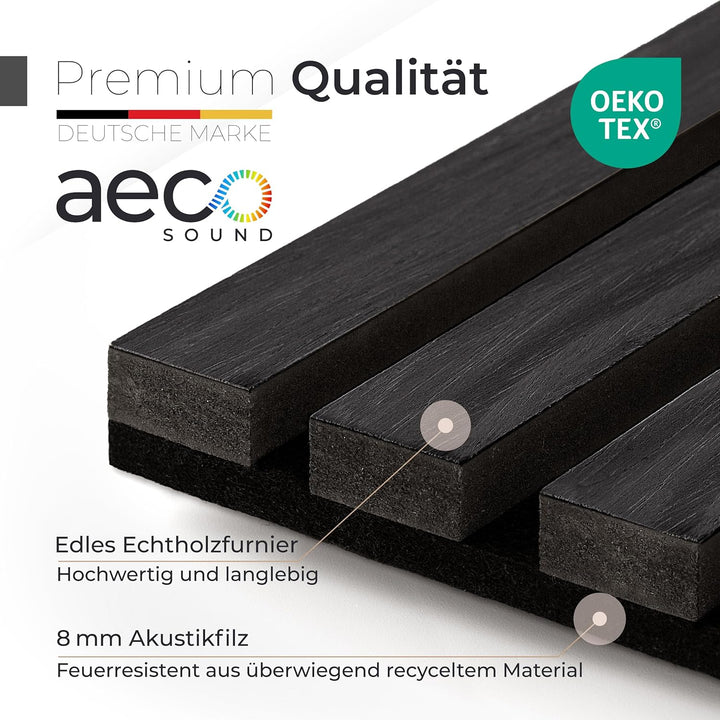Aeco Sound® - Akustikpaneele aus Holz, 2 Stück x 120x60cm - Wandpaneele aus Akustik-Filz (Schwarz) &