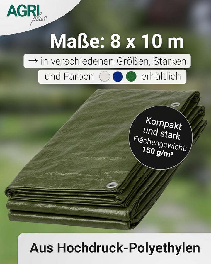 AGRI plus Gewebeplane mit Ösen I 8 x 10 m I Verschiedene Grössen I 150 g/m² Folienstärke I Stabile &