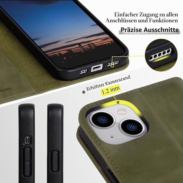 VISOUL Hülle für iPhone 15, Schutzhülle [Echt Leder] [Schützt vor Stoss] [Kartenfach] [Magnetverschl