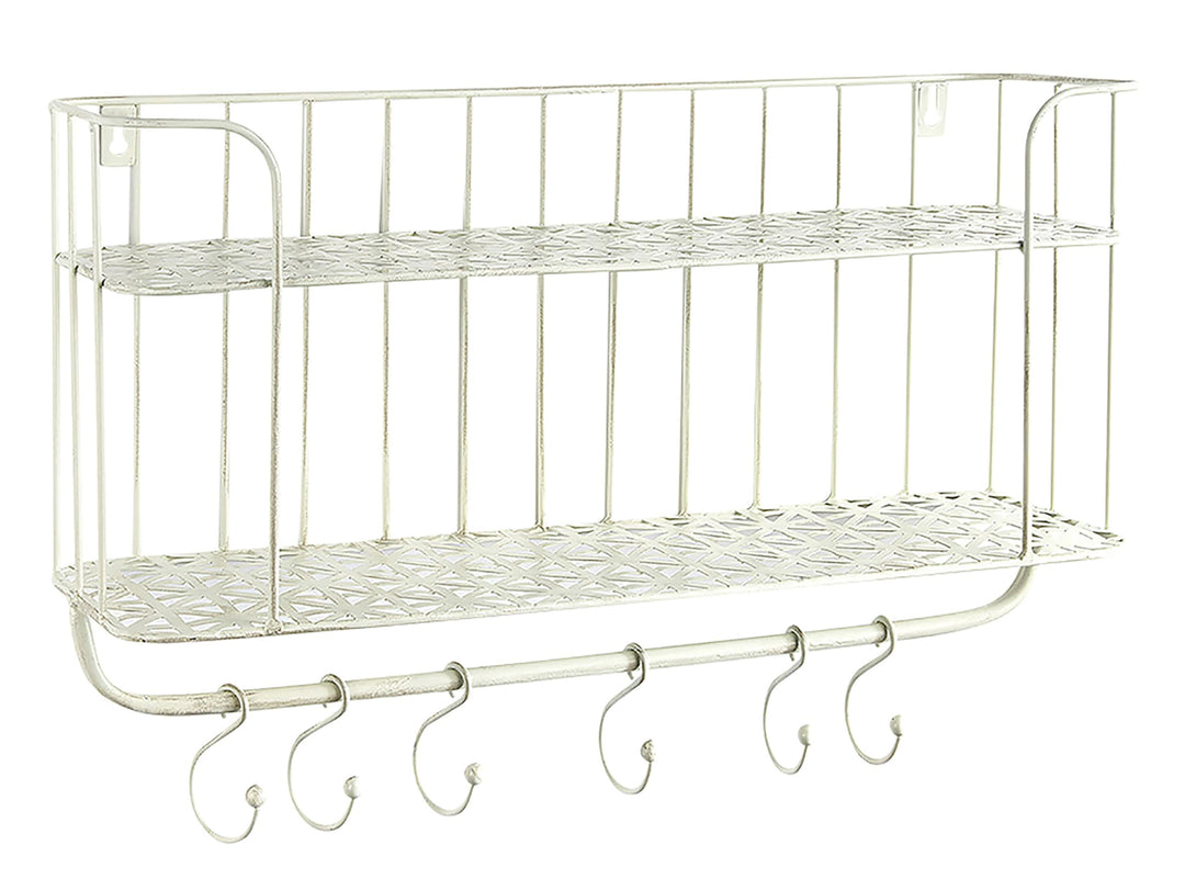 Kobolo Wandregal Hängeregal Küchenregal - 6 Haken - Metall - Weiss Creme - 50x16x34 cm