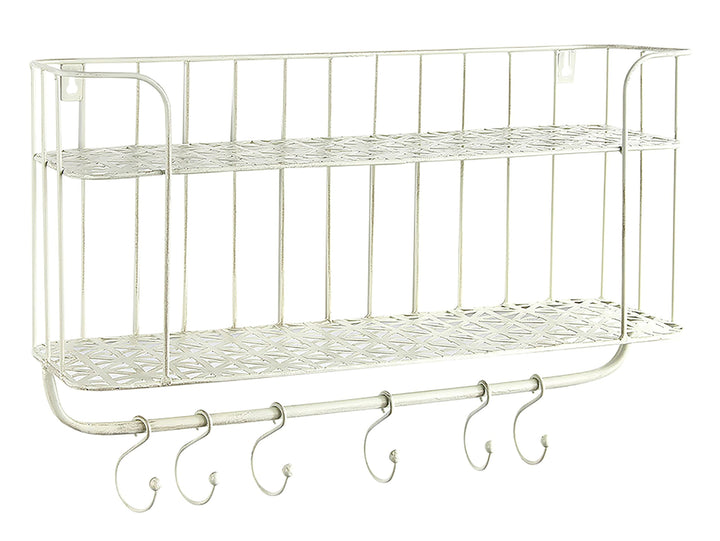 Kobolo Wandregal Hängeregal Küchenregal - 6 Haken - Metall - Weiss Creme - 50x16x34 cm