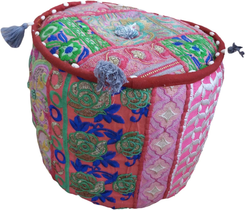 PUSHPACRAFTS Ottoman Pouf Indian Bohemian Style Interior Decor Fusshocker Bodenkissen Indian Embroid