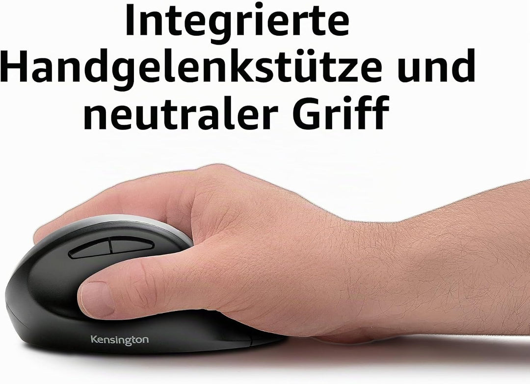 Kensington Kabellose ergonomische Maus, Wireless Pro Fit Ergo Computermaus für Laptop, Desktop, PC u