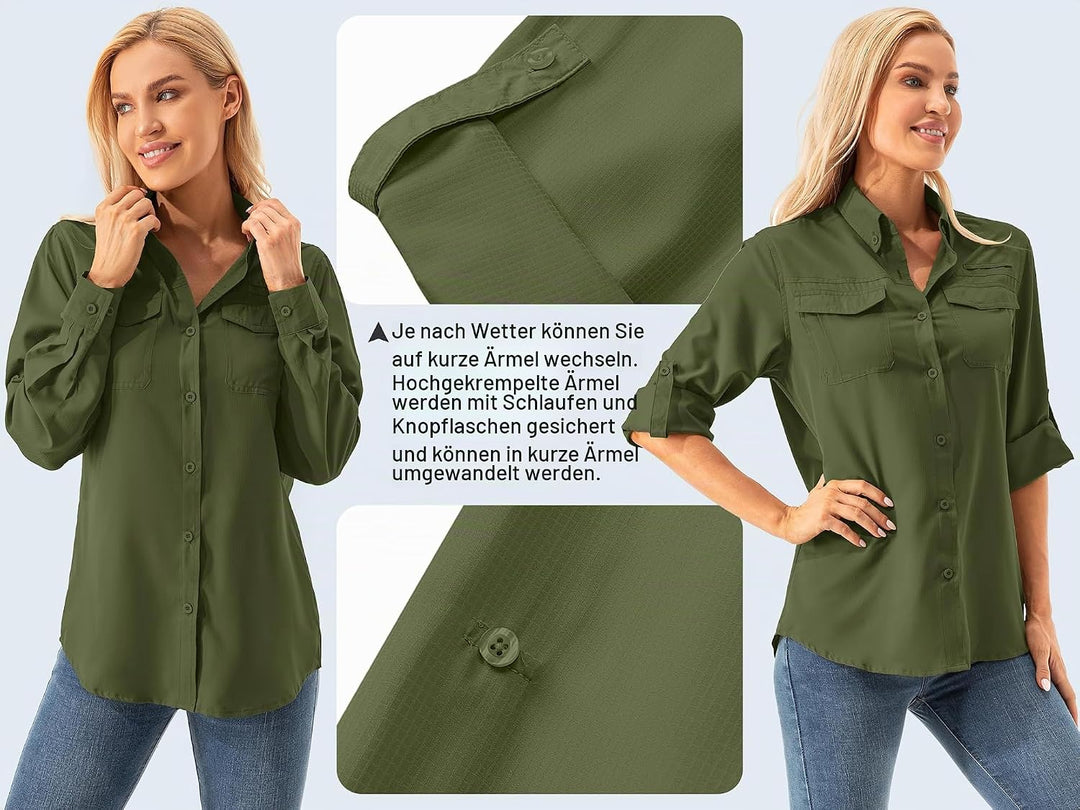 Asfixiado Damen Hemdbluse UV Shirt UPF 50+ Safari Kleidung Wanderbluse Damen Outdoor Cooling Quick D