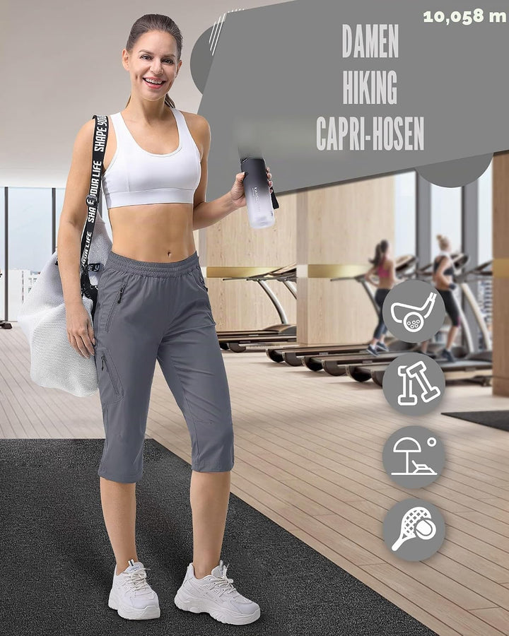 33,000ft Damen 3/4 Hose Capri Wanderhose Stretch Leichte Radhose Taschen Sommer Outdoor Golf Hose 36