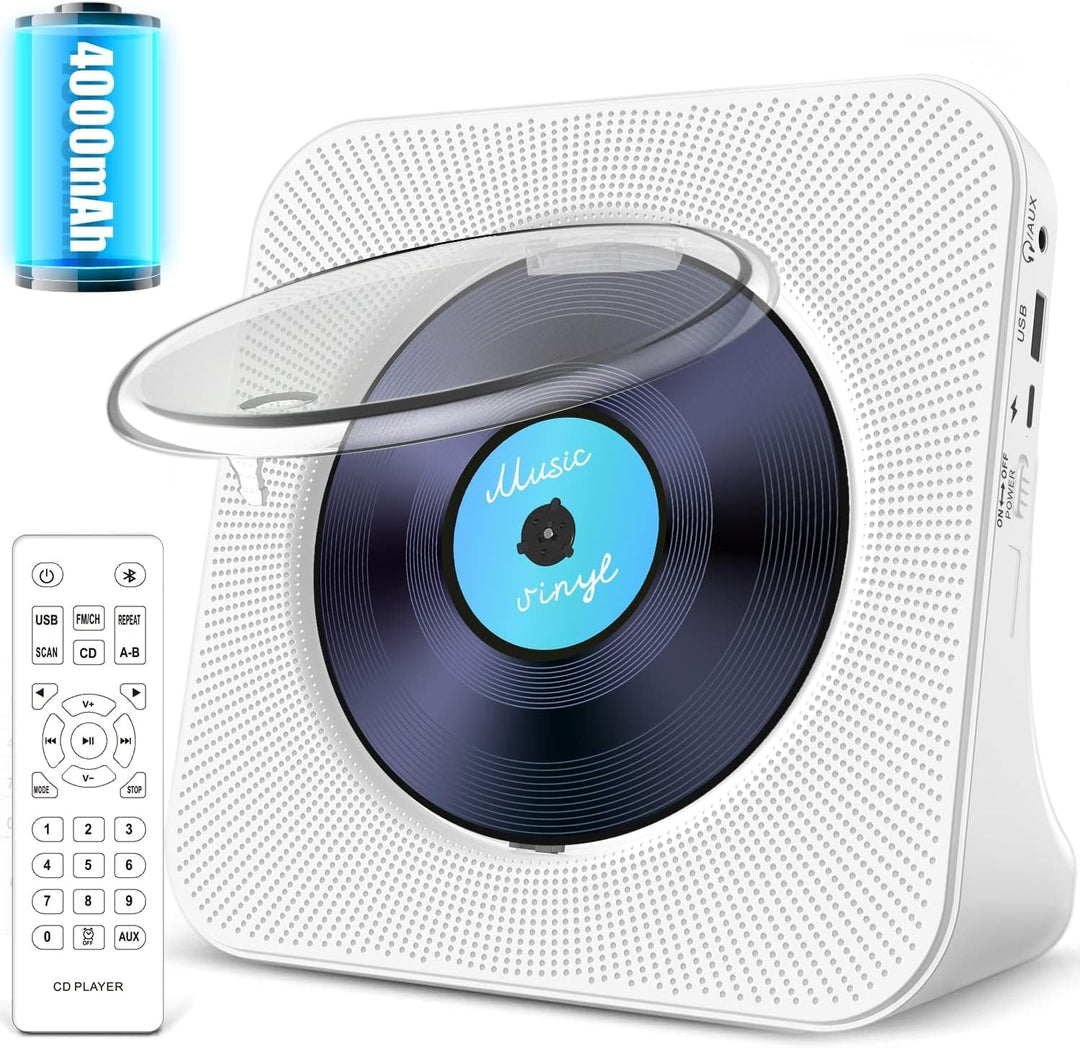 4000 mAh wiederaufladbarer CD Player Bluetooth 5.0 mit Radio 5W Dual Lautsprecher Wiedergabeleuchte