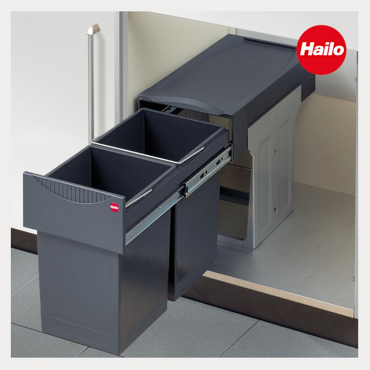 Hailo Abfallsammler Tandem 3666101 | Abfalleimer für Schränke ab 300 mm Breite mit Drehtür | Einbau