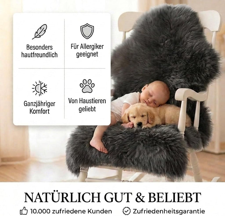 Premium Lammfell Schaffell von LANABEST. Echtes Fell mit ganz zarter Wolle. Kuschelfell, geruchsarm,