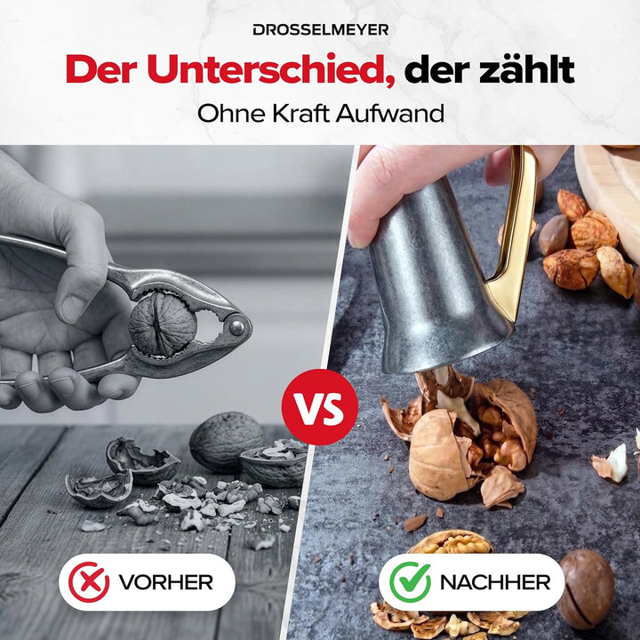 Drosselmeyer Edelstahl Design Nussknacker | Effektiv auf alle Grössen von Nüssen mit minimalem Aufwa