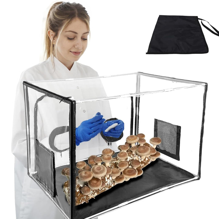 Still Air Box,Tragbares Mushroom Grow Kit, PVC Pilz-Wachstums-Set mit 2 Arm Ports, Faltbare Pilzzuch