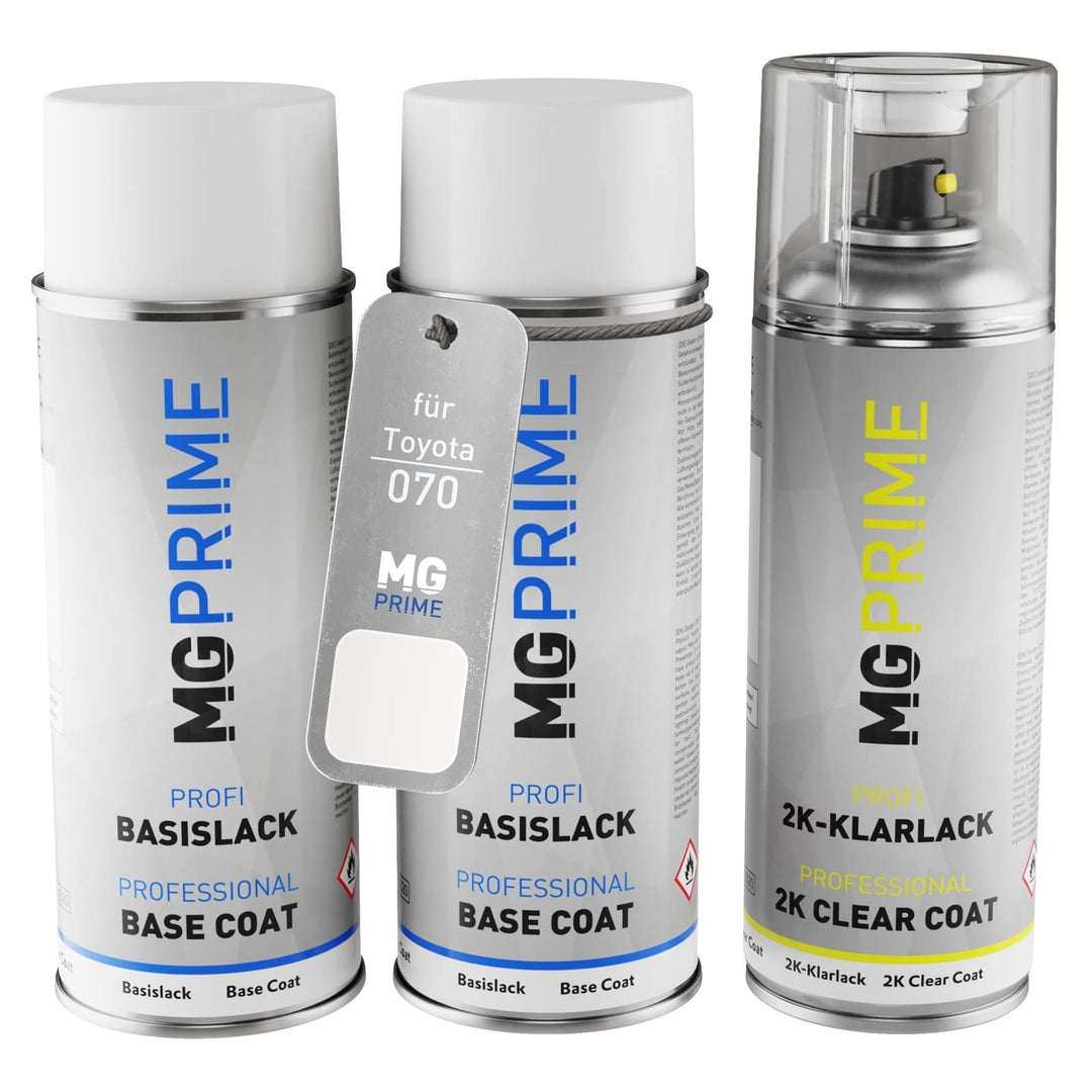 MG PRIME Autolack 2K Spraydosen Set für Toyota 070 White Pearl Crystal Shine/Novaweiss Perleffekt Gr