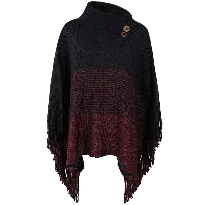 Damen Poncho mit knöpfen Schal Cashmere Feeling Strick Decke Cape Cardigan für Frauen Retro Cardigan
