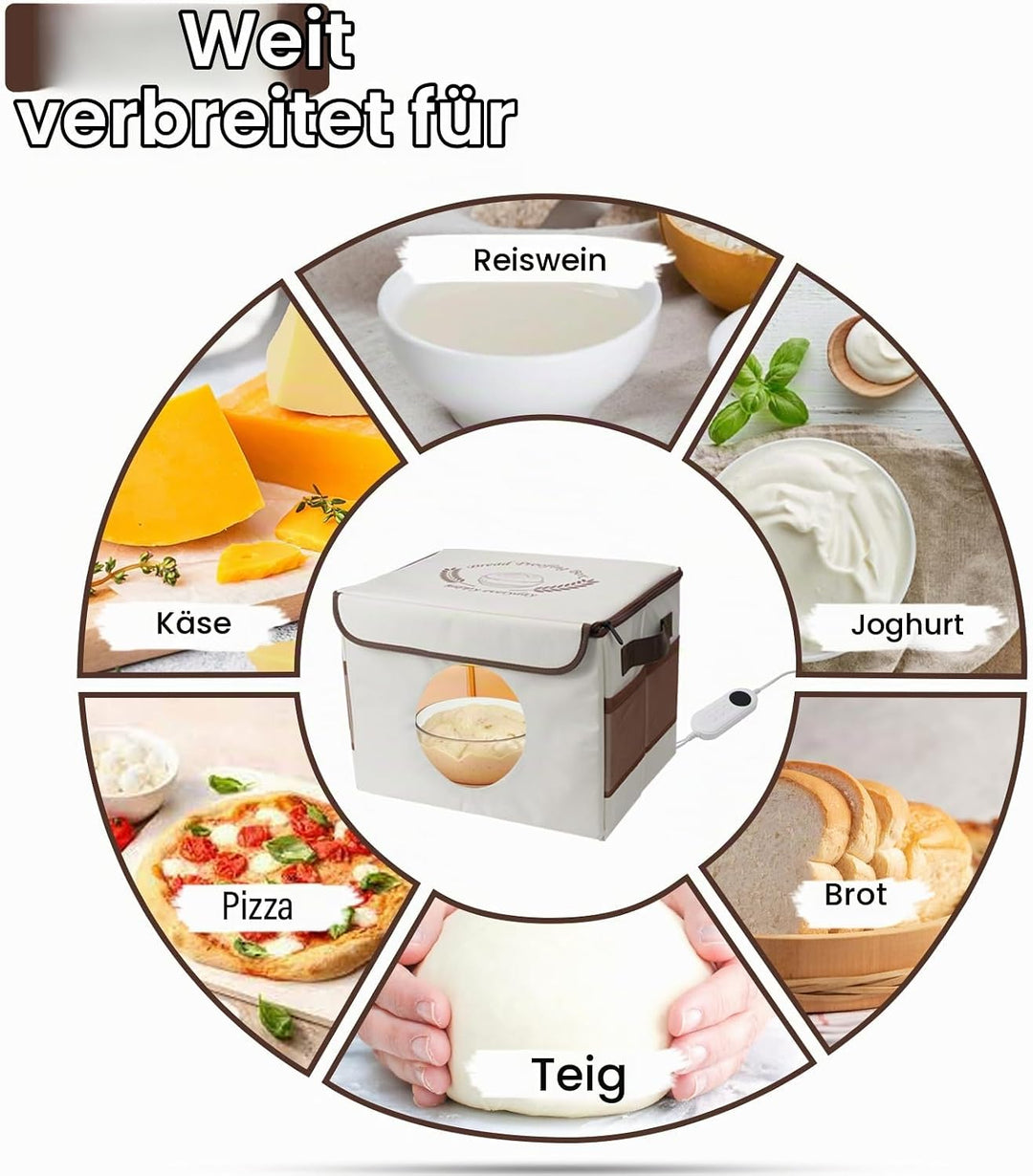 Brot Gärbox mit Heizung, Faltbare Brot Gärschrank Einstellbare Temperatur und Timer, Teiggärbox zum