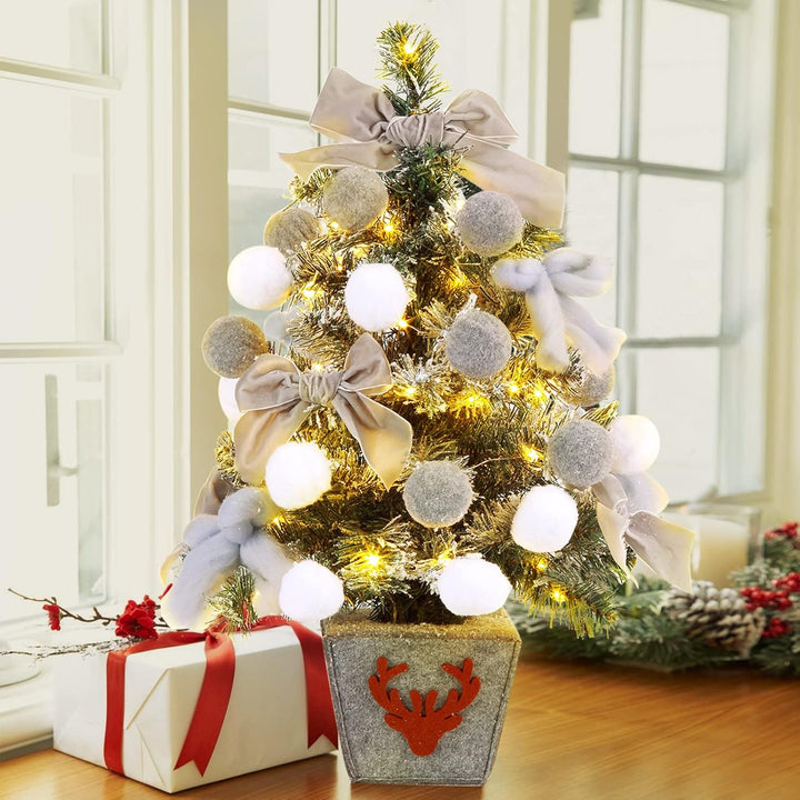 Weihnachtsbaum Künstlich, 60 cm Esstisch Schnee Fallender Weihnachtsbaum mit Weihnachtskugeln, Schle
