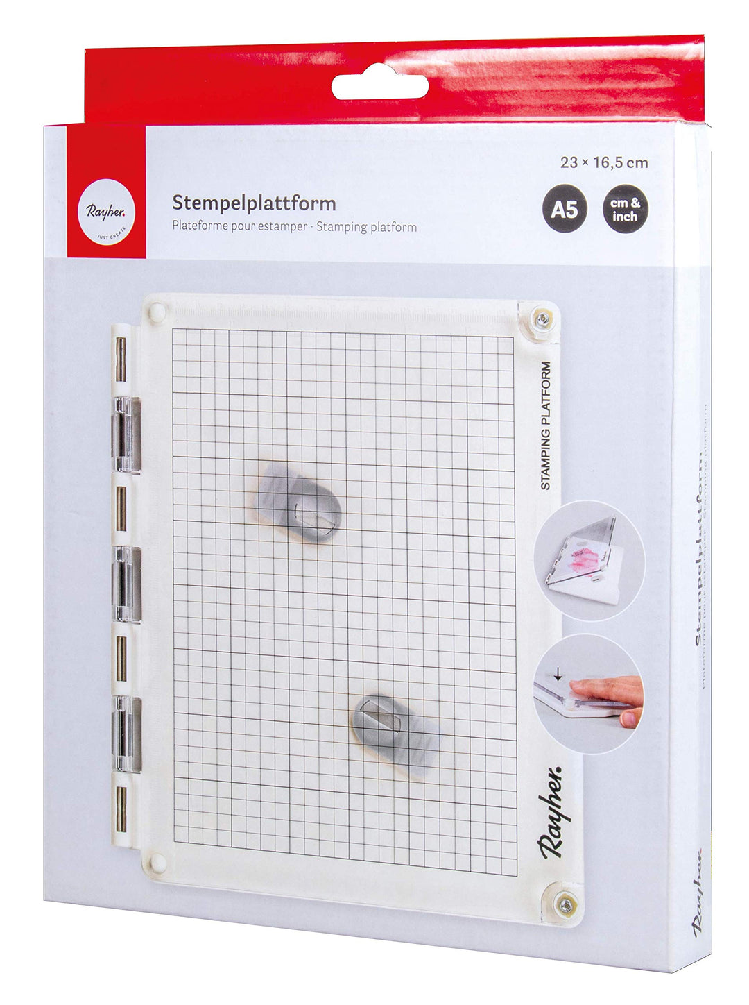 Rayher 29210000 Stempelplattform A5, Werkzeug für perfektes Stempeln, Stempel Plattform mit offenen