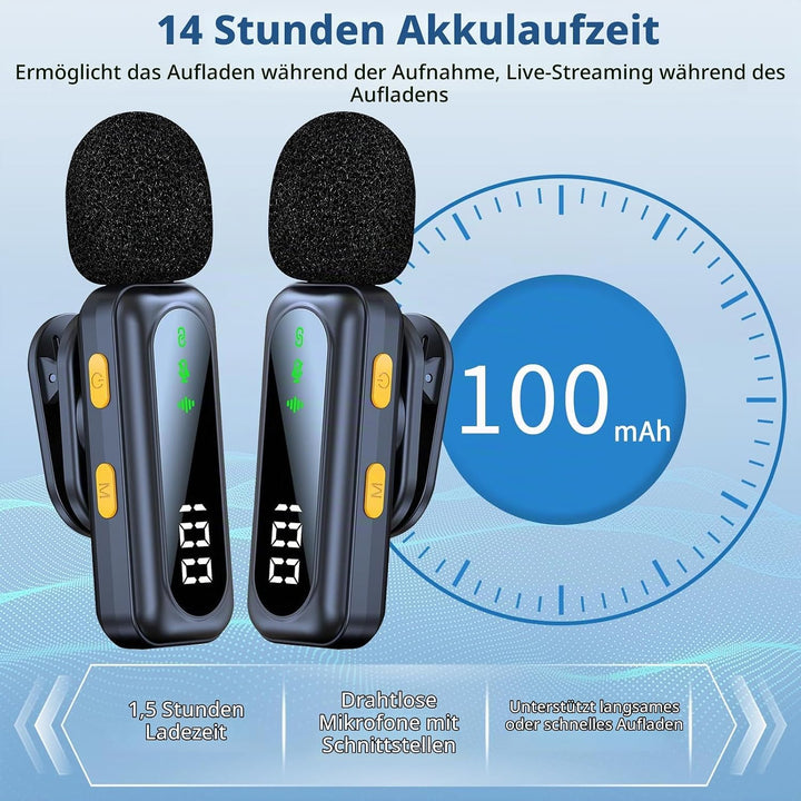 Mikrofon Handy Bluetooth Lavalier Wireless Mini, Microphone Kleines Mikro, Ansteckmikrofon Kabellos