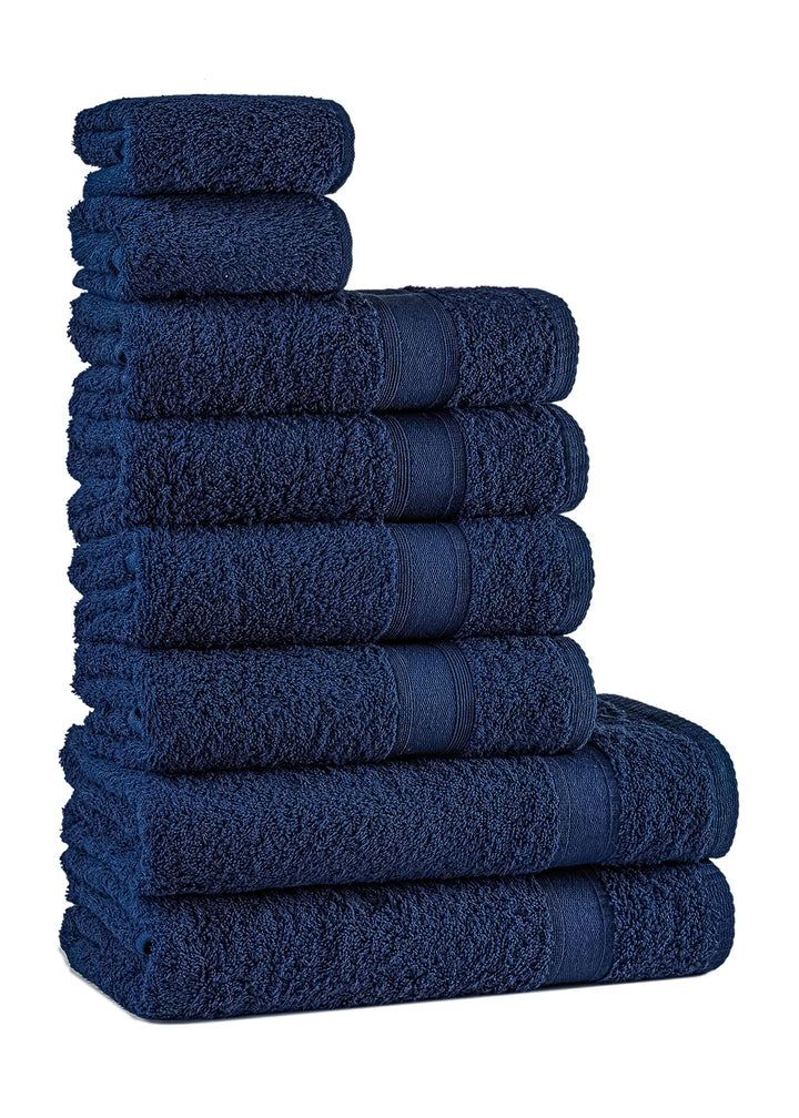Tuiste Handtücher Set Blau Navy Blau |%100 Baumwolle Handtuch Set 8 Teilig | 2X Badetücher (70x140),
