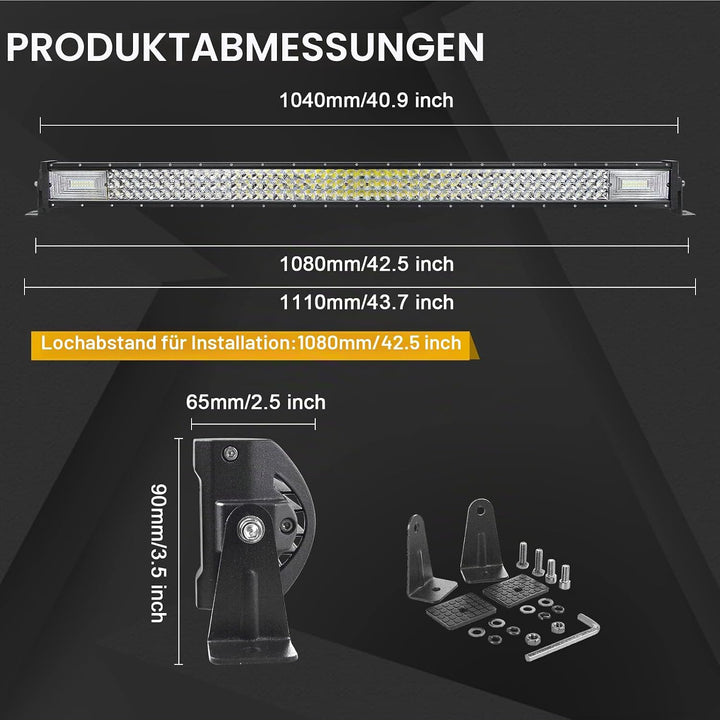 Willpower LED Arbeitsscheinwerfer Bar 42 Zoll 107cm 540W LED Scheinwerfer 12V 24V mit Kabelbaum Flut