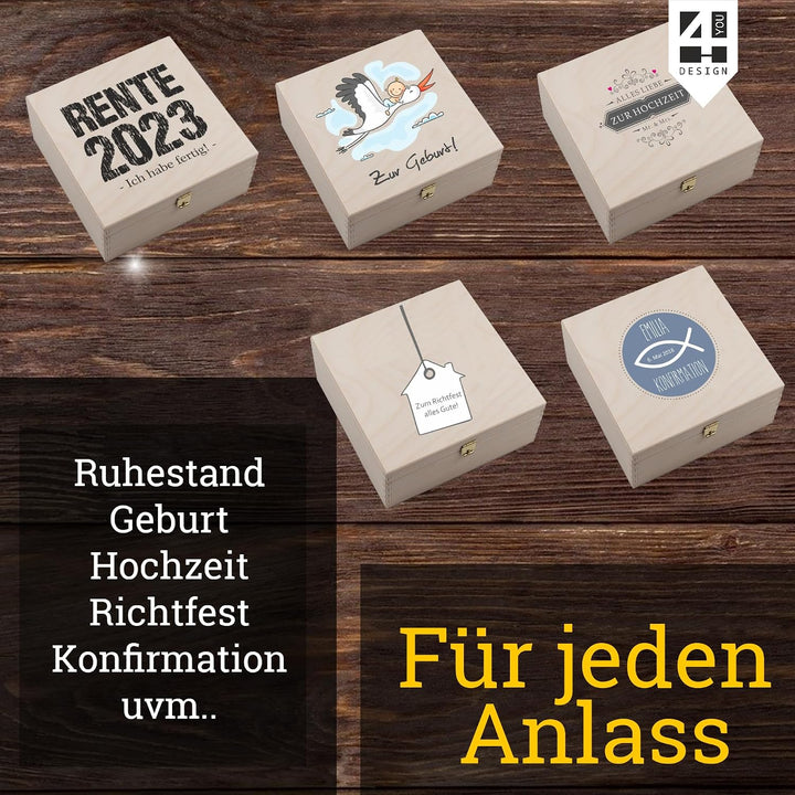 4you Design Echtes Hufeisen in Holz-Geschenkschachtel Alles Gute zum Ruhestand Gravur – 2 Hufeisennä