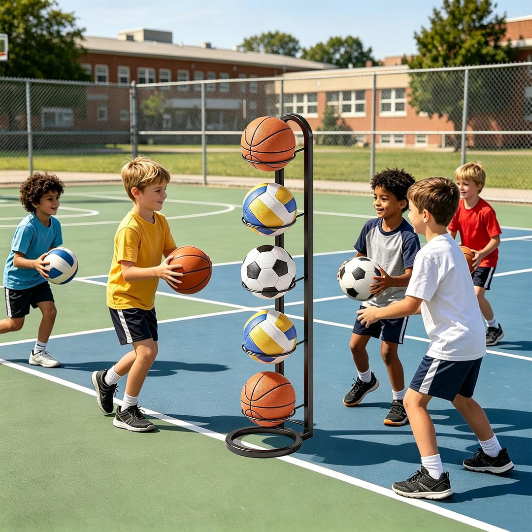 Ballständer, 5 Stufiger Ball Aufbewahrung,Abnehmbarer, aufstellbarer Ballständer, Basketballkorb, ge