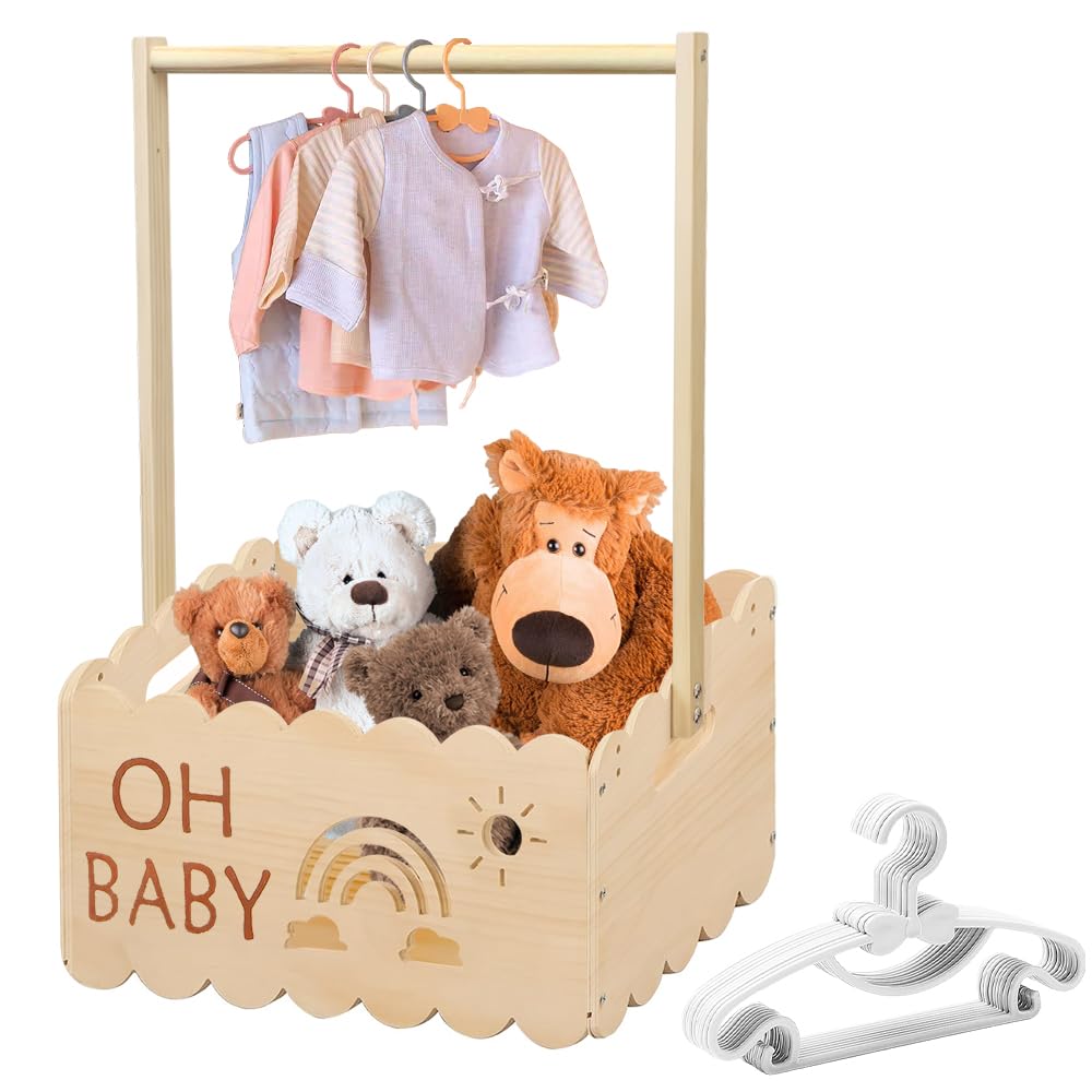 Holz Baby Geschenk Korb mit Griff, Holzkiste für Babypartys, Baby Dusche Kiste, Kinder Kleiderbügel