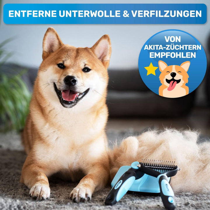 BluePet Hundebürste & Katzenbürste für Langhaar - Entfernt sanft Unterwolle, Verfilzungen & Knoten -