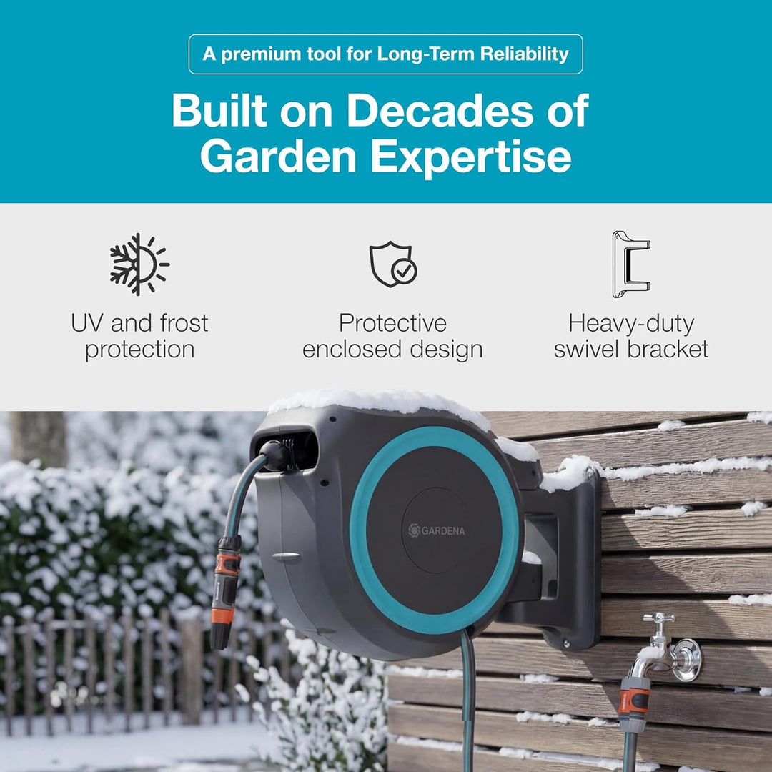 GARDENA Schlauchtrommel zur Wandmontage, einziehbar, 35 m, Schwarz und Türkis 115 ft, 115 ft