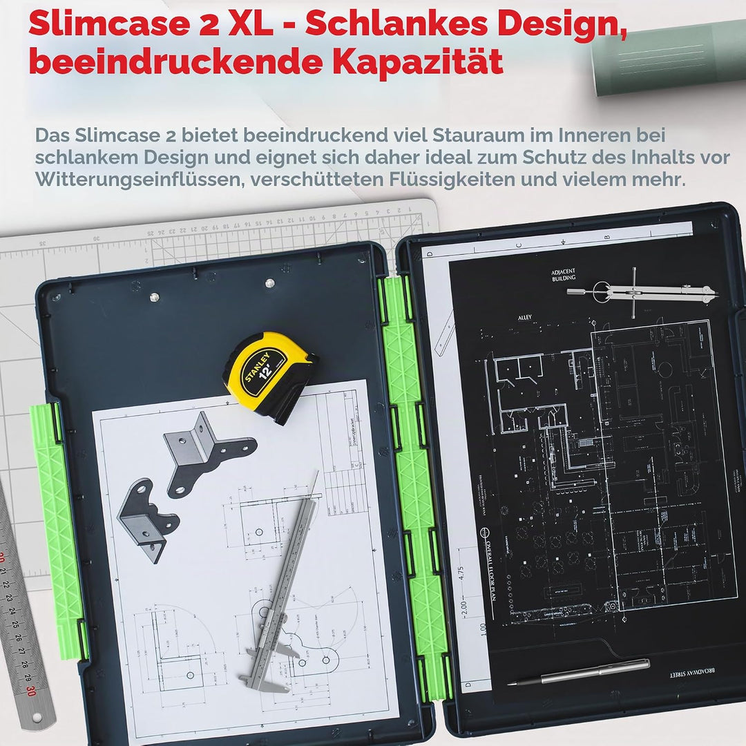 Dexas XL Slimcase 2 Klemmbrett zur Aufbewahrung, legale Grösse, Kunststoff, Grau mit grünem Clip, 15