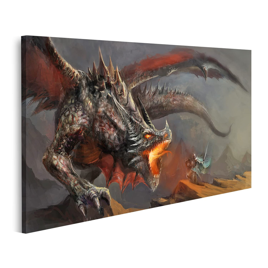 islandburner Bild auf Leinwand Ritter Kampf Feuerspeiender Drache Fantasy Bilder Wandbilder Poster L