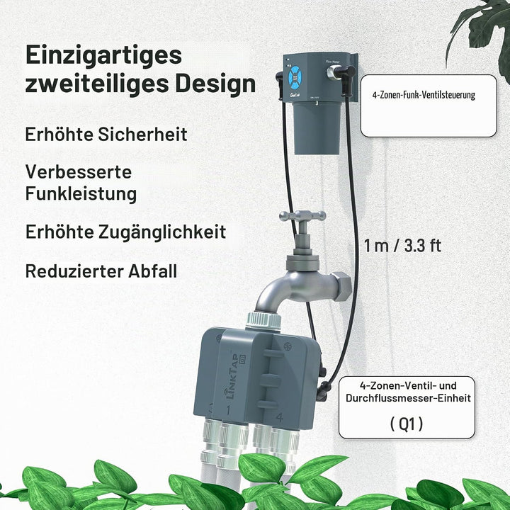 LinkTap Q1 Drahtlose Bewässerungscomputer, Erfordert Gateway, 4-Zonen Smart Bewässerungssteuerung, 4