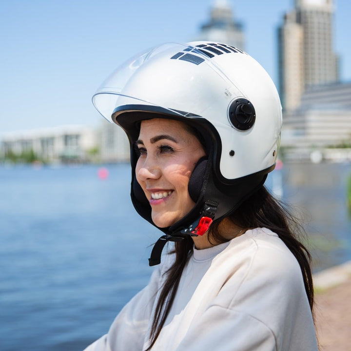 VINZ Como Jethelm mit Visier ECE 22.06 Zertifiziert | Roller Helm Mopedhelm Für Motoroller &amp; Vespa |