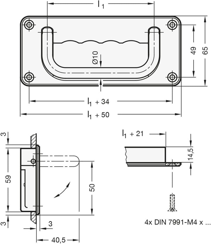 Ganter Normelemente | Schalen-Klappgriffe - GN 425.8-120-CR-SW-A | Klappgriff Stahl verchromt | Grif