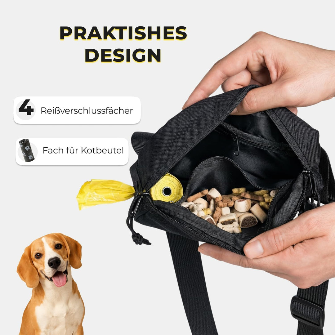 Fluffez Leckerlitasche für Hunde – Bauchtasche mit verschliessbaren Innentaschen und separatem Reiss