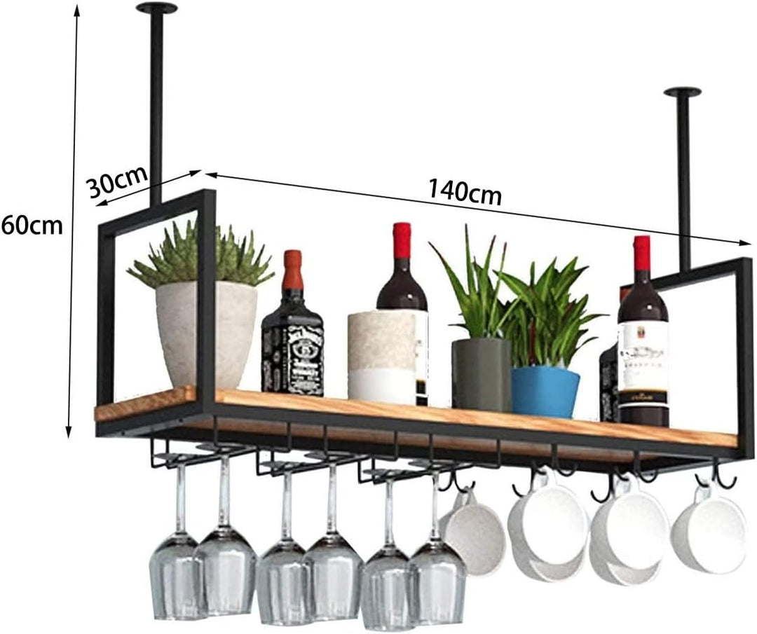 DSVONAUS Deckenregal Decken Weinregal ， Eisen Massivholz Deckenregal Regale Stemware Holder ， Für Ba