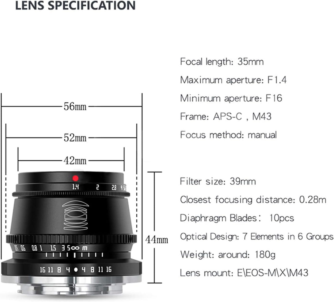 TTArtisan 35mm F1.4 Objektiv APS-C MF Kameraobjektiv Für Sony E-Mount Kameras A5000 A5100 A6100 A630