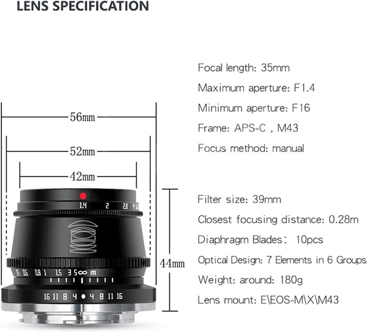 TTArtisan 35mm F1.4 Objektiv APS-C MF Kameraobjektiv Für Sony E-Mount Kameras A5000 A5100 A6100 A630