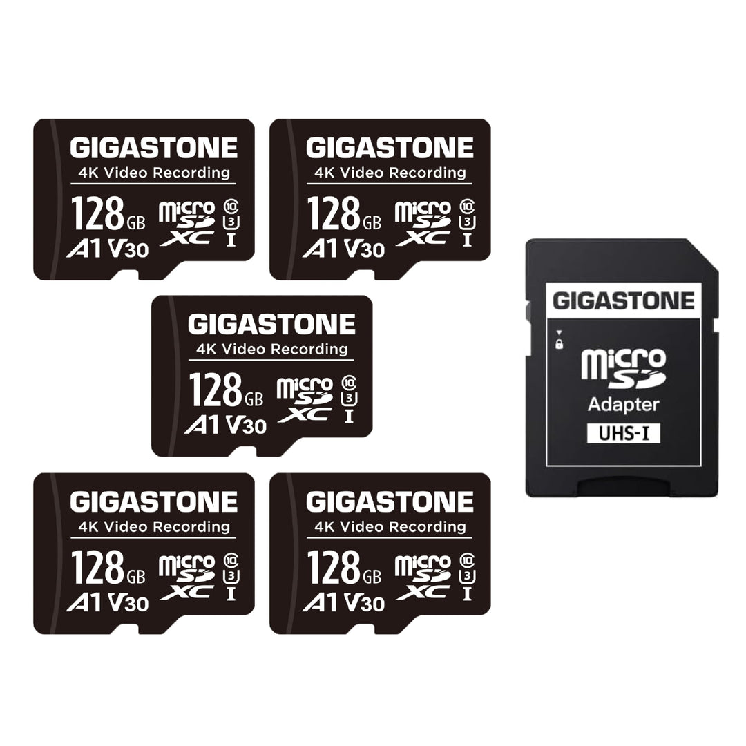 GIGASTONE 128GB MicroSDHC Speicherkarte 5er-Pack + SD Adapter, für Action-Kamera, GoPro, Drohne und