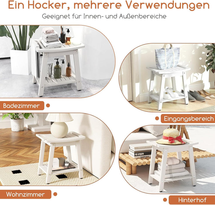RELAX4LIFE Duschhocker, Badhocker Wasserfest rutschfest, Badezimmerhocker mit Ablage, Duschsitz bis