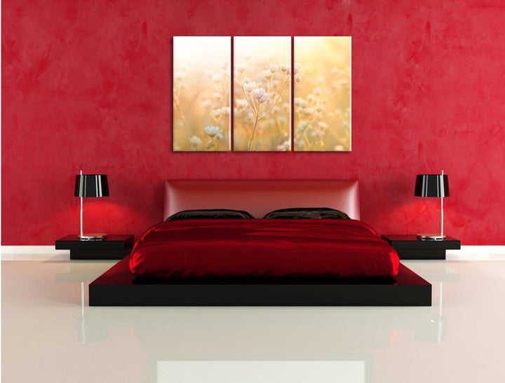 Pixxprint Romantische Blumenwiese als Leinwandbild | Grösse: 3 Teilig (120x80) | Wandbild| Kunstdruc