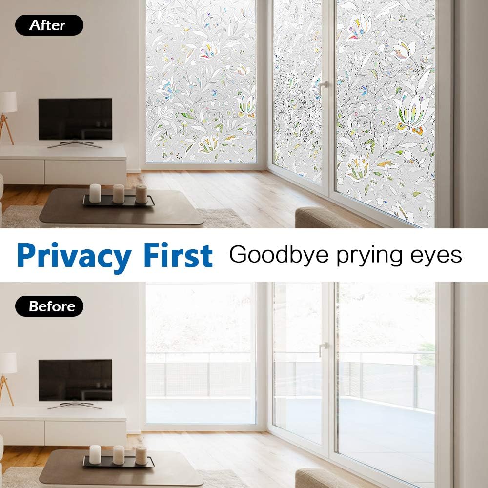 Sichtschutz Fensterfolie Selbstklebend Sichtschutzfolie Blickdicht Kein Kleber Anti UV Dekorative Fl