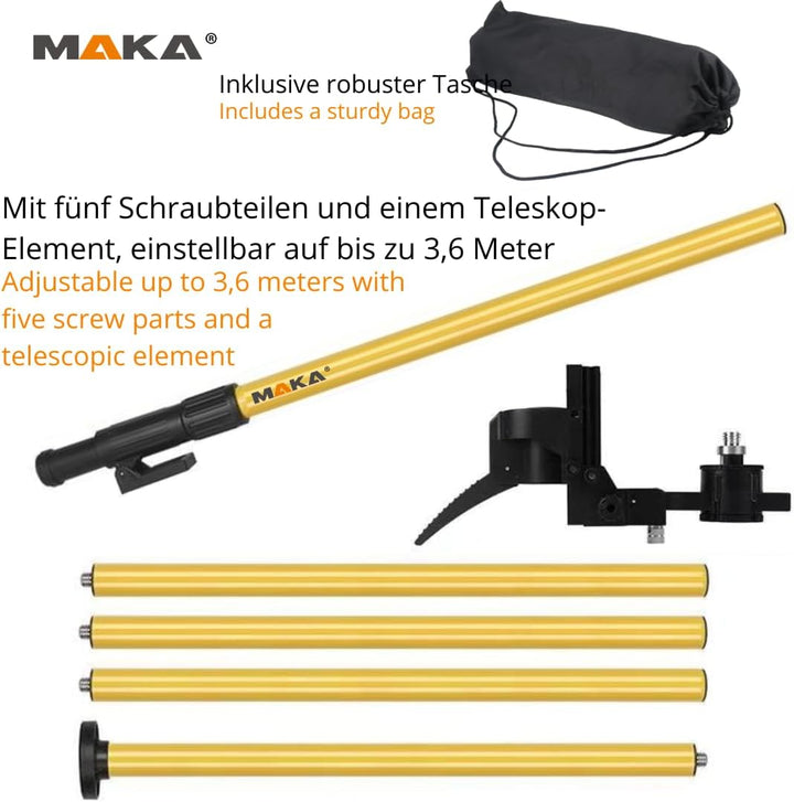 MAKA Teleskopstange - Einstellbar von 80-360 cm - 1/4 & 5/8 Zoll mit Schnellverschluss und Feineinst