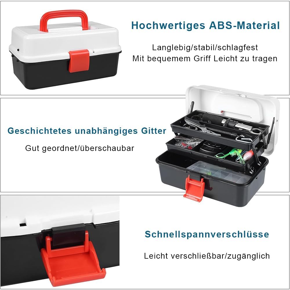 Angelzubehör Set,213 Pcs Angelköder Set und Werkzeugset mit Lippenclips, Hakenentferner, Angelkoffer