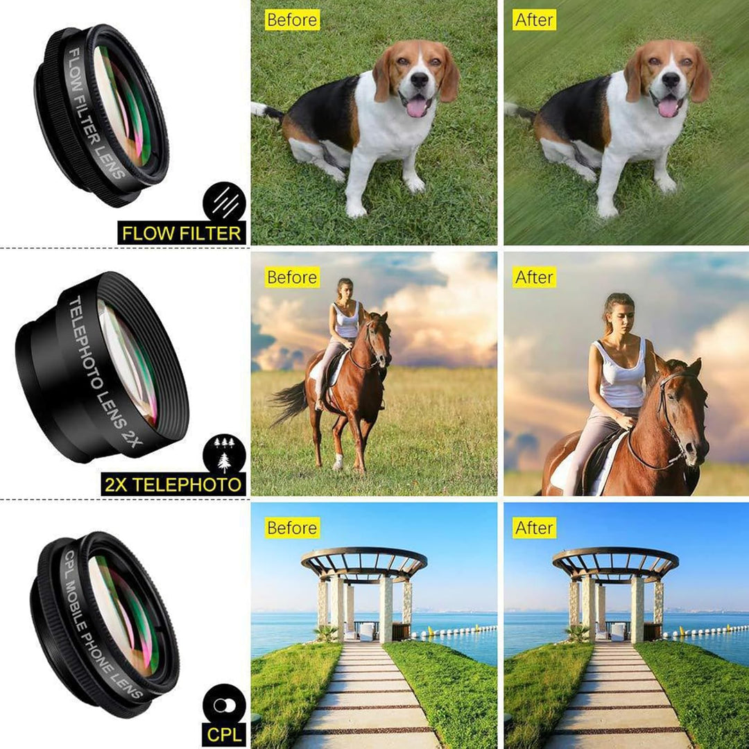 7-in-1-Objektiv-Set für Handy, HD Fisheye, Weitwinkel 0,63 x, Makro 15 x, Porträtobjektiv, 2 x Polar