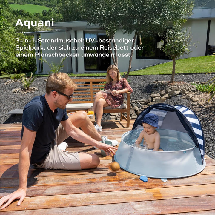 Babymoov Strandmuschel 3-in-1 Aquani Matrose - Strandzelt mit UV-Schutz LSF 50, Planschbecken und Re