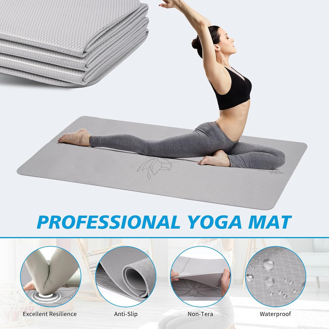 Yoga Matte Strater Set Blöcke Gürtel Springseil Widerstand Band Widerstand Schleife 7-in-1 TPE Grau